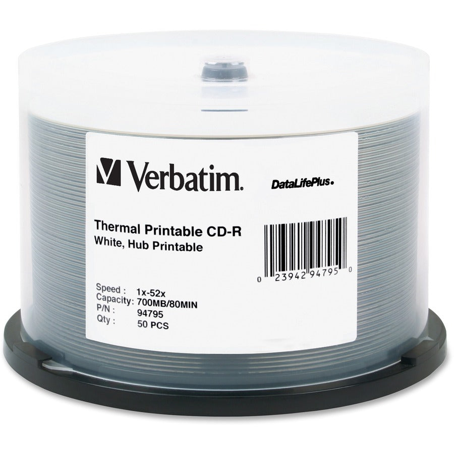 Support enregistrable sur CD Verbatim DataLifePlus 94795 - CD-R - 52x - 700 Mo - Lot de 50 - Blanc 94795