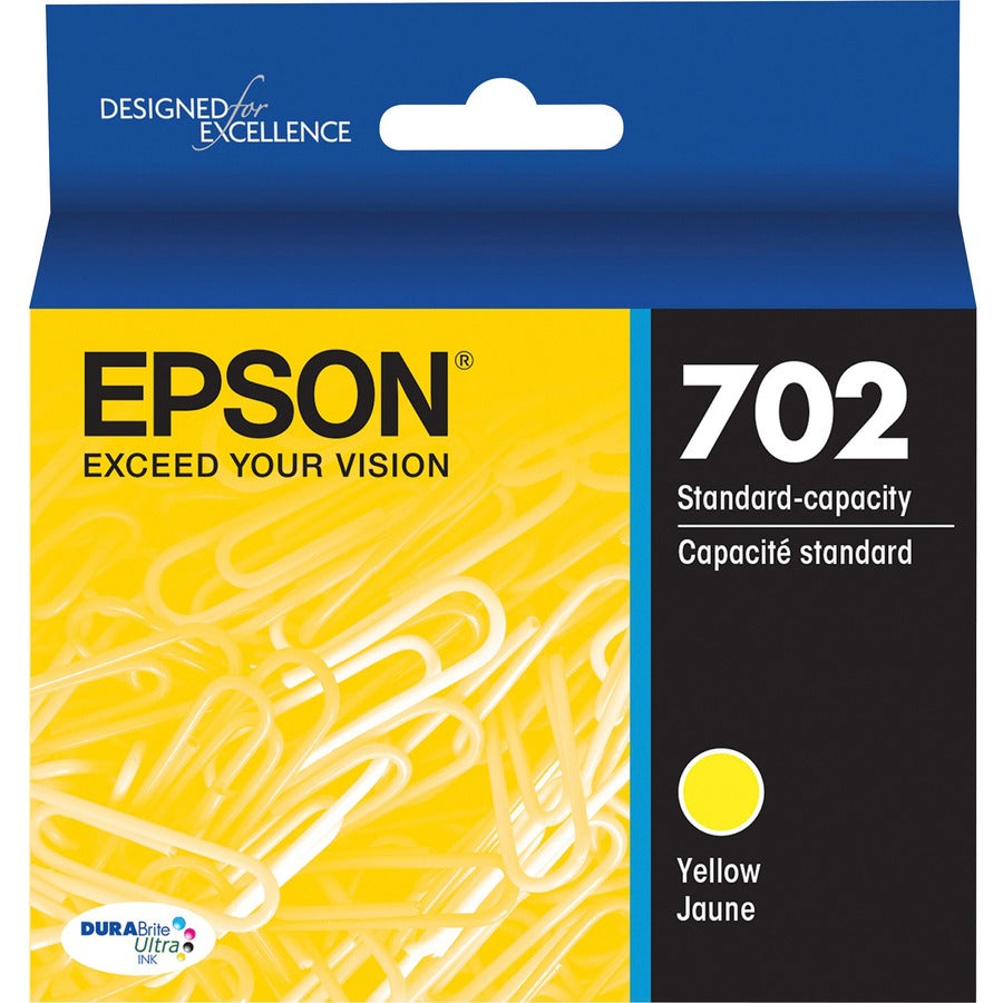 Cartouche d'encre à jet d'encre d'origine Epson DURABrite Ultra T702 à rendement standard - Jaune - 1 unité T702420-S