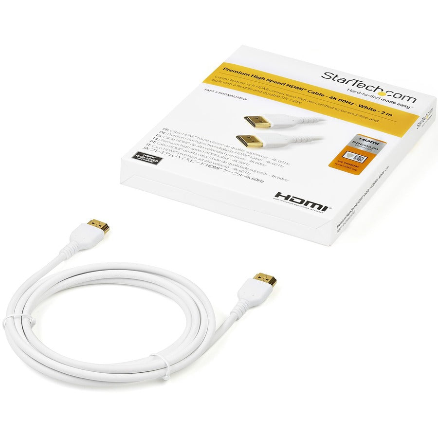 Câble HDMI 2.0 certifié de qualité supérieure StarTech.com de 2 m avec Ethernet - Câble de moniteur HDMI Ultra HD robuste et durable de 1,8 m haute vitesse UHD 4K 60 Hz HDR RHDMM2MPW