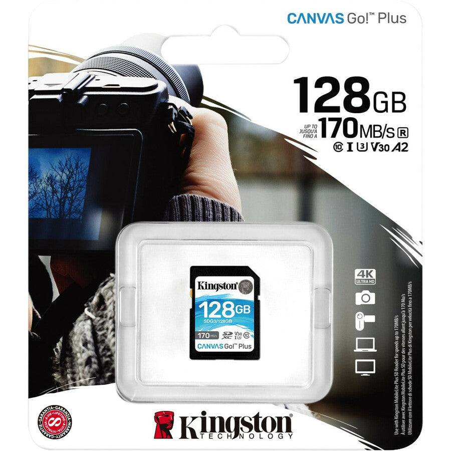 Carte mémoire Kingston Canvas Go! Plus 128 Go Classe 10/UHS-I (U3) SDXC SDG3/128 Go