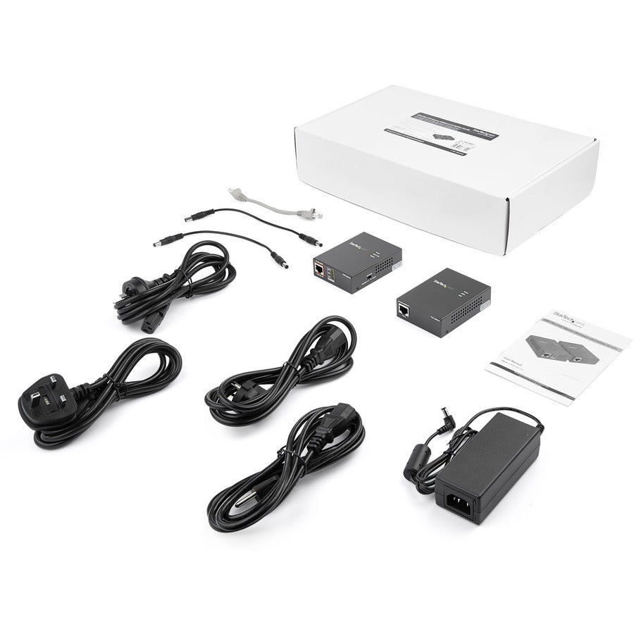 Kit d'injecteur et répartiteur PoE Gigabit 1 port Star Tech.com - Injecteur Power over Ethernet haute/ultra 60 W 100 m - Sortie 12 V-24 V CC 802.3bt Midspan UPOESPLT1G