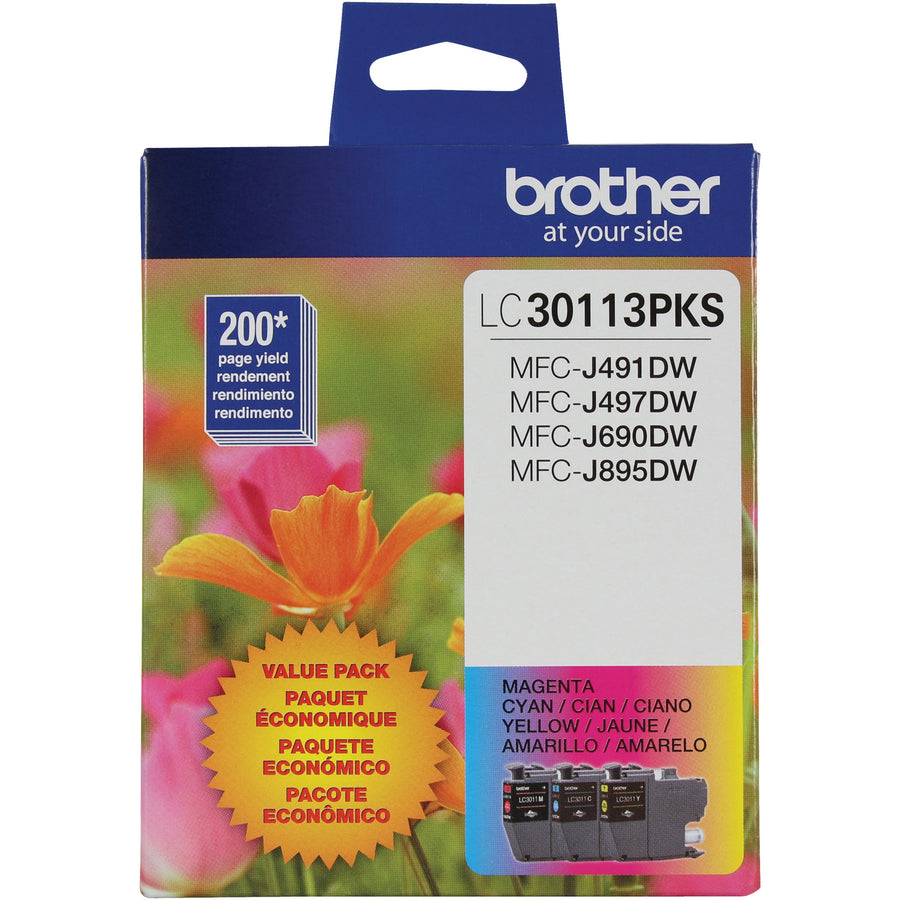 Brother LC30113PKS Original Standard Yield Inkjet Ink Cartridge - Tri-pack - Cyan, Magenta, Yellow - 2 / Pack LC30113PKS