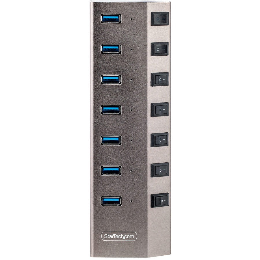 StarTech.com Hub USB-C auto-alimenté à 7 ports avec interrupteur marche/arrêt individuel, hub USB-C vers USB-A pour ordinateur de bureau/ordinateur portable, hub USB Type C avec alimentation 5G7AIBS-USB-HUB-NA