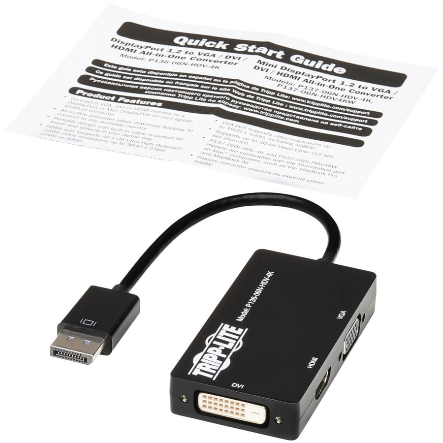 Adaptateur convertisseur DisplayPort vers VGA / DVI / HDMI 4K x 2K Tripp Lite P136-06N-HDV-4K