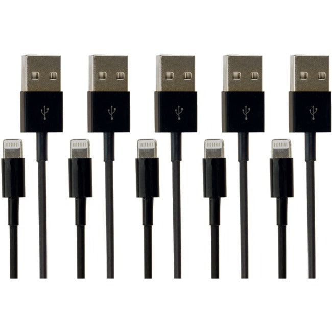 Câble VisionTek Lightning vers USB 1 mètre Noir Lot de 5 (M/M) 900784