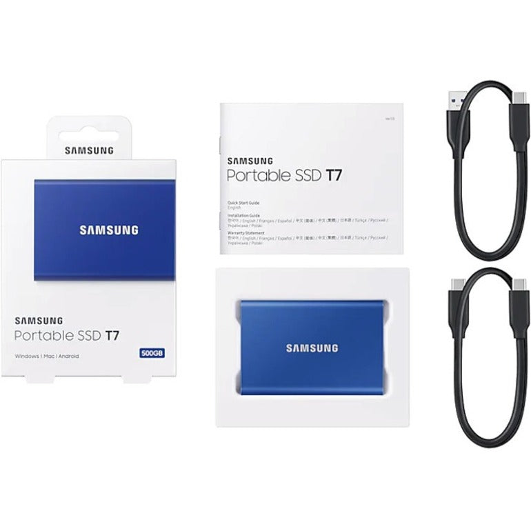 Disque SSD portable Samsung T7 MU-PC500H/AM 500 Go - Externe - PCI Express NVMe - Bleu indigo MU-PC500H/AM