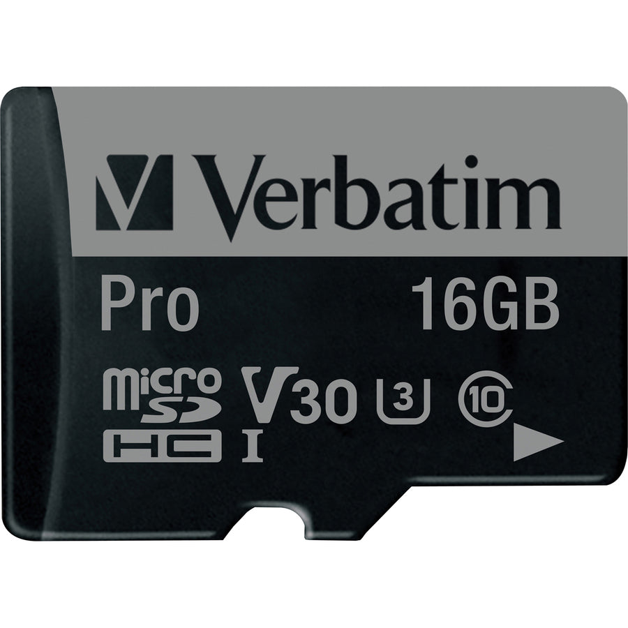 Carte mémoire microSDHC Verbatim 16 Go Pro 600X avec adaptateur, UHS-I V30 U3 Classe 10 47040