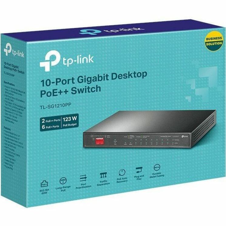 Commutateur de bureau Gigabit 10 ports TP-Link avec 6 ports PoE+ et 2 ports PoE++ TL-SG1210PP