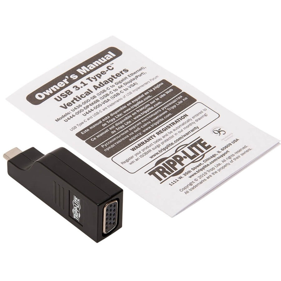 Adaptateur vertical USB-C vers VGA Tripp Lite par Eaton, M/F, noir U444-000-VGA