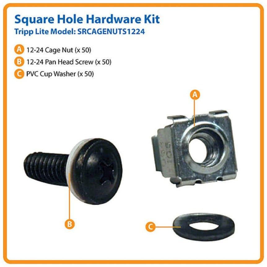 Kit de quincaillerie pour trous carrés Tripp Lite par Eaton (comprend 50 vis et rondelles 12-24). SRCAGENUTS1224