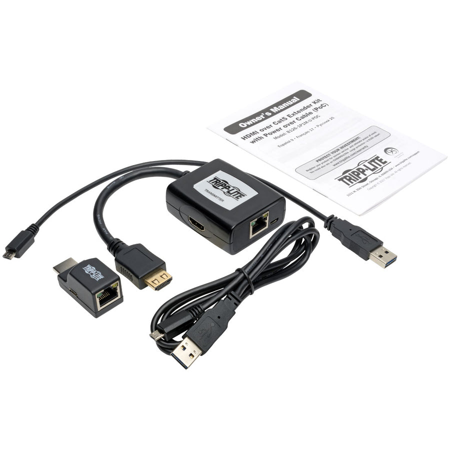 Kit d'extension HDMI sur Cat5/Cat6 Tripp Lite par Eaton, alimentation par câble, 1080p à 60 Hz, TAA B126-1P1M-U-POC