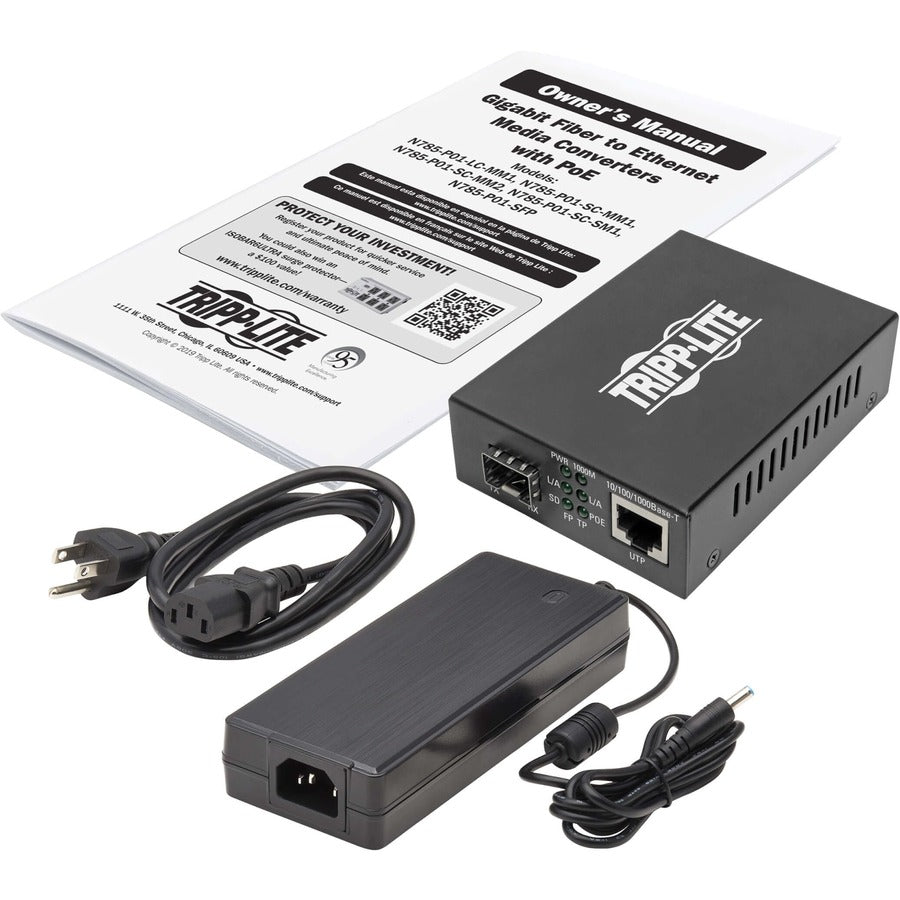 Convertisseur de média fibre vers Ethernet Gigabit SFP Tripp Lite par Eaton, POE+ - 10/100/1000 Mbps N785-P01-SFP