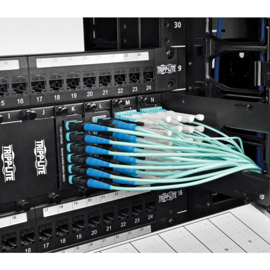 Tripp Lite by Eaton 10 Meter MTP / MPO Patch Cable, 24 Fiber, 100GbE Aqua OM3 Plenum N846-10M-24-P