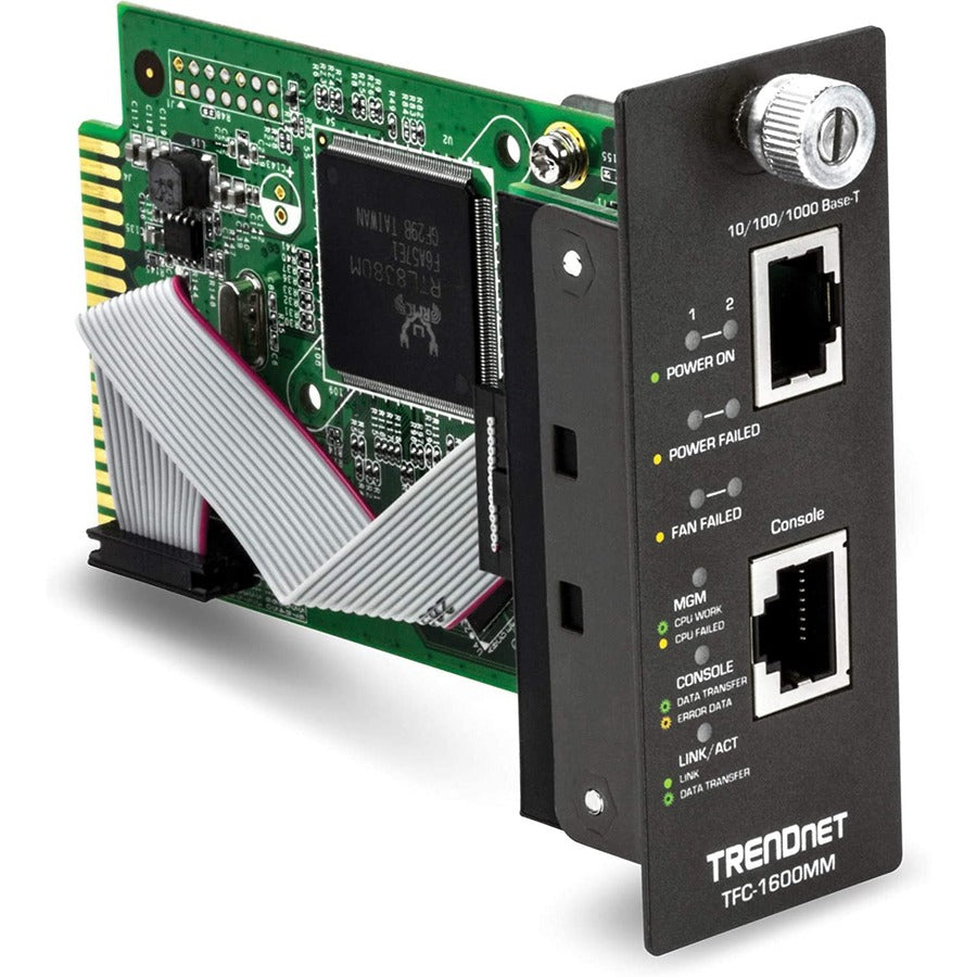 Module de gestion SNMP TRENDnet pour TFC-1600 ; prend en charge la gestion basée sur les ports ; surveillance en temps réel ; vitesse du convertisseur ; activité de liaison ; état duplex ; port Gigabit ; protection à vie ; TFC-1600MM TFC-1600MM