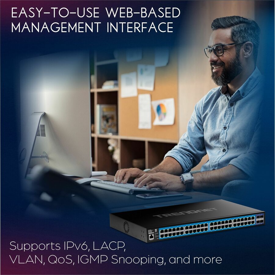 Commutateur Web intelligent Gigabit à 52 ports TRENDnet avec ports SFP+ 10G TEG-3524S