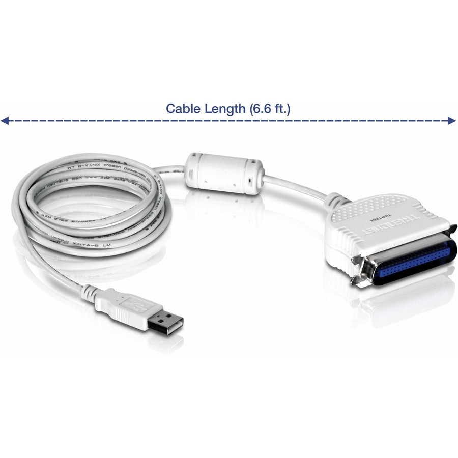 Câble convertisseur USB vers parallèle 1284 TRENDnet, TU-P1284, USB 1.1/2.0/3.0, Windows 10/8.1/8/7, Mac OS X 10.6-10.9, longueur de 2 m (6,6 pi), connexion d'imprimantes à port parallèle à un port USB, Plug & Play TU-P1284