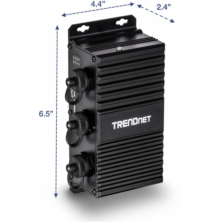TRENDnet Extendeur UPoE Gigabit industriel extérieur à 2 ports, s'étend sur 100 m - Distance totale jusqu'à 200 m (656'), prend en charge PoE (15,4 W), PoE+ (30 W), UPoE (60 W), boîtier IP67, TI-EU120 TI-EU120