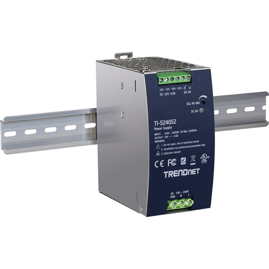 TRENDnet 240W 52V DC, 4.61A AC to DC DIN-Rail Industrial Power Supply, Built-In Power Factor Controller Function, Extreme Operating Temperature Range -25° - 70° C (-13° - 158° F), Silver, TI-S24052 TI-S24052