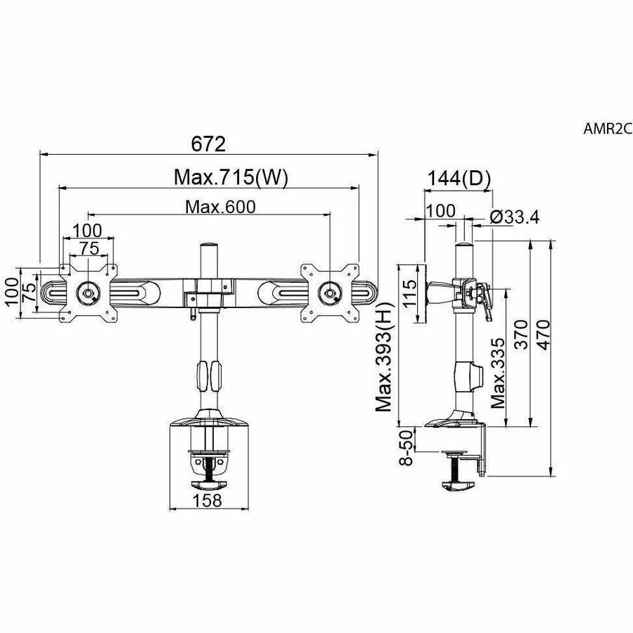 Le support de fixation pour écran double Amer Mounts prend en charge les écrans plats jusqu'à 24" AMR2C AMR2C