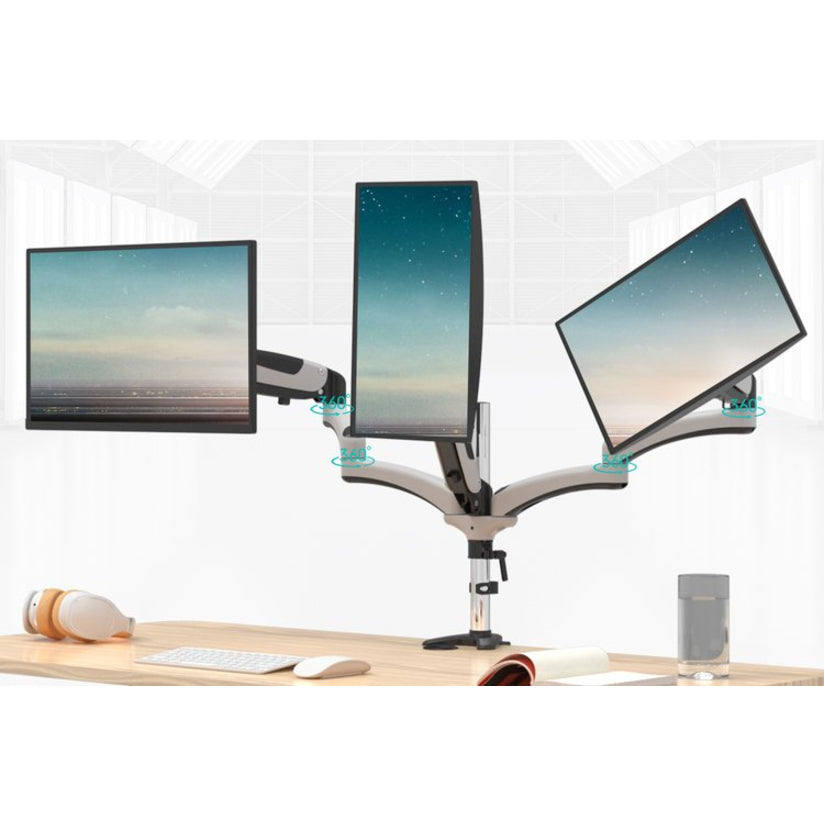 Support de bureau Amer Mounts Hydra HYDRA3XL pour moniteur, écran d'affichage, écran plat, écran incurvé - Blanc, Chrome, Noir HYDRA3XL