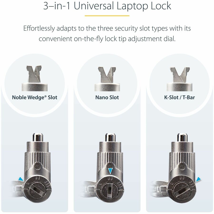 StarTech.com Câble de sécurité universel pour ordinateur portable 2 m, compatible avec Noble Wedge®/Nano/K-Slot ; câble de verrouillage à clé UNIVK-LAPTOP-LOCK