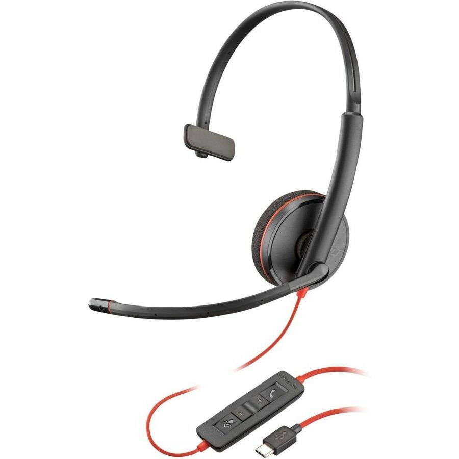 Casque USB-C monaural Poly Blackwire 3210 + adaptateur USB-C/A (en vrac) 8X214A6
