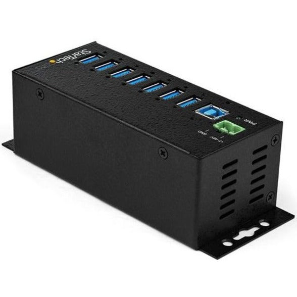 StarTech.com Hub USB 7 ports avec adaptateur secteur - Hub de données USB 3.0 industriel en métal - Hub USB 3.1 Gen 1 5 Gbit/s à montage sur rail DIN, mural et sur bureau HB30A7AME