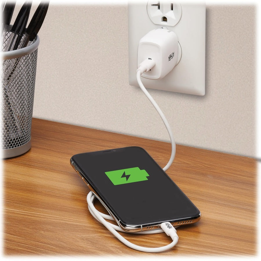 Chargeur mural compact USB-C à 1 port Tripp Lite by Eaton - Technologie GaN, charge PD 3.0 20 W, blanc U280-W01-20C1-G
