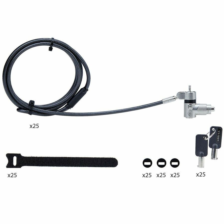 StarTech.com Lot de 25 câbles de verrouillage universels pour ordinateur portable de 2 m, avec clés identiques, câble de sécurité, compatible avec Noble Wedge®/Nano/K-Slot UNIVKA25-LAPTOP-LOCK