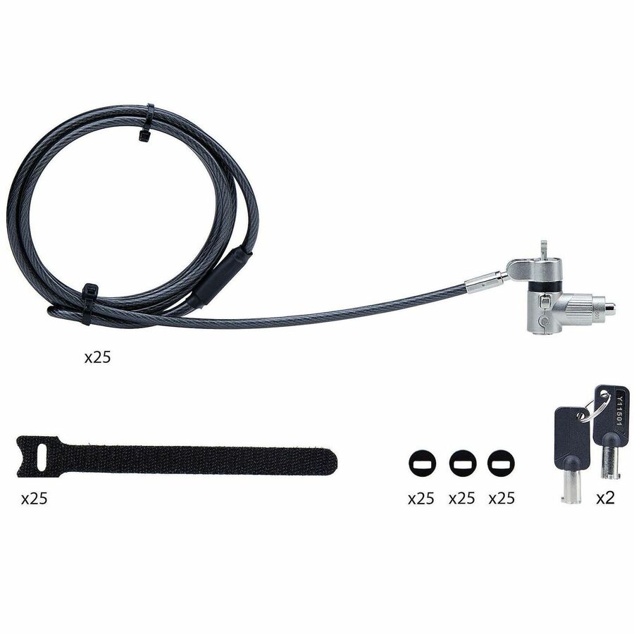 StarTech.com Lot de 25 câbles de verrouillage universels pour ordinateur portable de 2 m, câble de sécurité à clé principale, compatible avec Noble Wedge®/Nano/K-Slot UNIVMK25-LAPTOP-LOCK