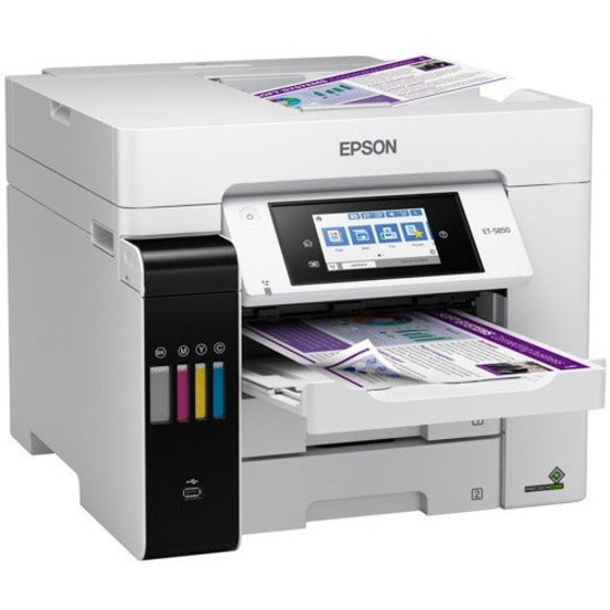 Epson ET-5850 Inkjet Multifunction Printer-Color-Copier/Fax/Scanner-4800x1200 dpi Print-Automatic Duplex Print-66000 Pages-550 sheets Input-1200 dpi Optical Scan-Color Fax-Wireless LAN-Epson Connect-Epson Email Print-Epson iPrint-Mopria C11CJ29201