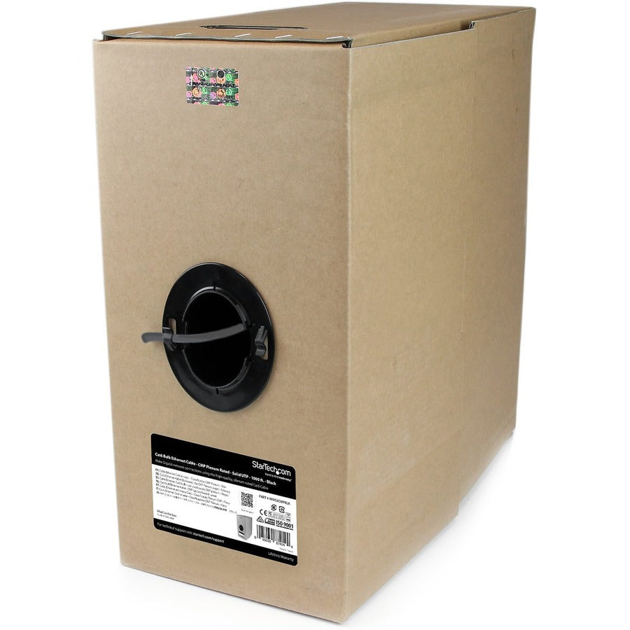 Câble Ethernet Cat 6 en vrac StarTech.com - 304,8 m - Solide - Classement au feu Plenum CMP/FT6 - Vérifié ETL - Noir - Conforme TAA WIRC6CMPBLK