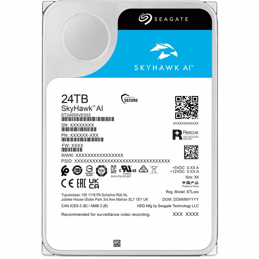 Disque dur Seagate SkyHawk AI ST24000VE002 24 To - 3,5" interne - SATA (SATA/600) - Méthode d'enregistrement magnétique conventionnel (CMR) ST24000VE002