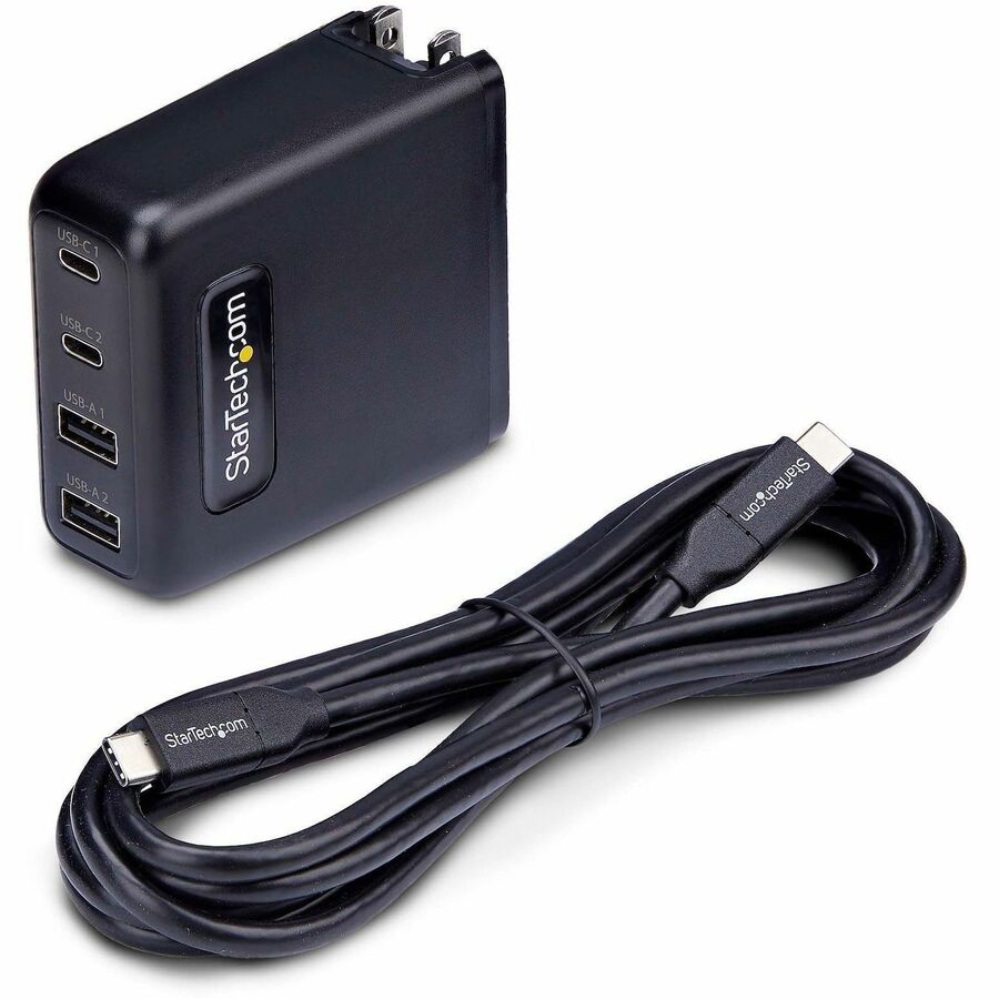Chargeur mural USB-C 100 W StarTech.com, 2 x USB-C, 2 x USB-A, adaptateur secteur portable GaN à charge rapide, PD 3.0, câble USB-C vers USB-C de 1,8 m 2210GCN-WALL-CHARGER