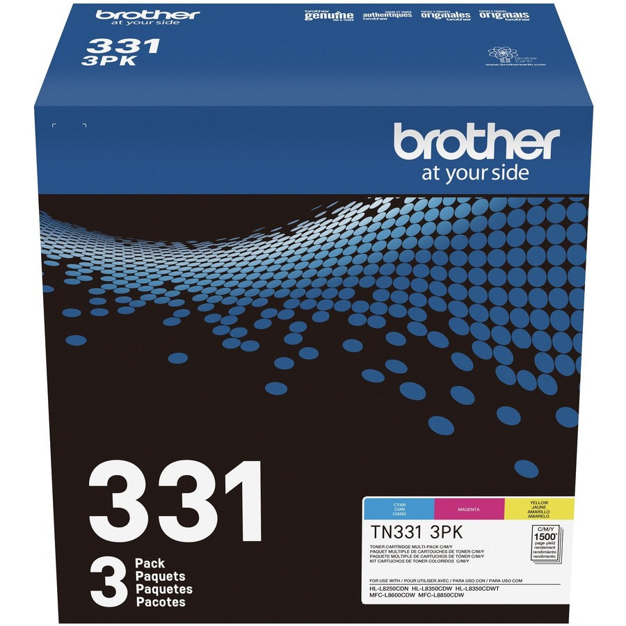 Cartouche de toner laser d'origine Brother TN331 à rendement standard - Multipack - Cyan, Magenta, Jaune - 3 / Boîte TN331 3PK