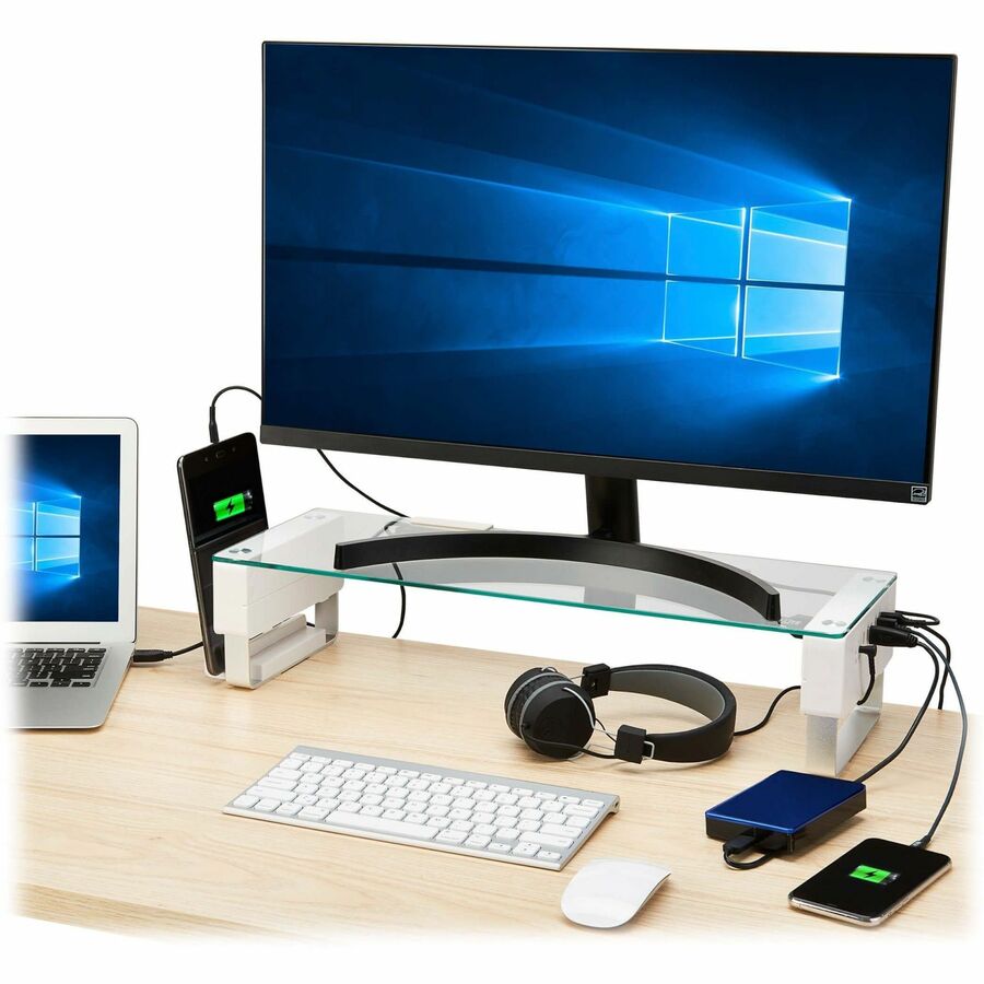 Support d'écran pour bureau Tripp Lite by Eaton - Hauteur réglable, plateau en verre, ports USB et audio MR248USBG