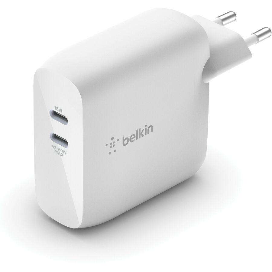 Belkin BoostCharge Dual USB-C Power Delivery GaN Wall Charger 68W Laptop Chromebook Charging - Power Adapter WCH003DQWH