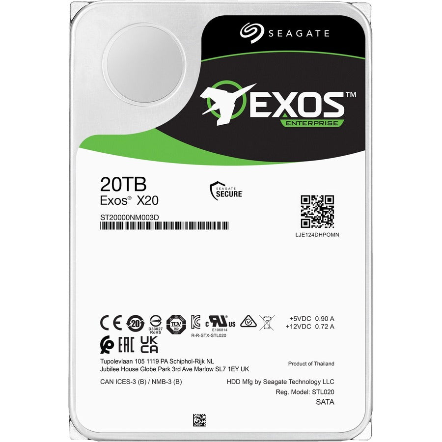 Disque dur Seagate Exos X20 ST20000NM003D 20 To - Interne - SAS (SAS 12 Gbit/s) - Méthode d'enregistrement magnétique conventionnel (CMR) ST20000NM003D