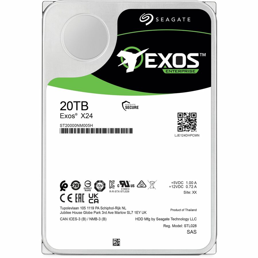 Disque dur Seagate Exos X24 ST20000NM005H 20 To - 3,5" interne - SAS (SAS 12 Gbit/s) - Méthode d'enregistrement magnétique conventionnel (CMR) ST20000NM005H