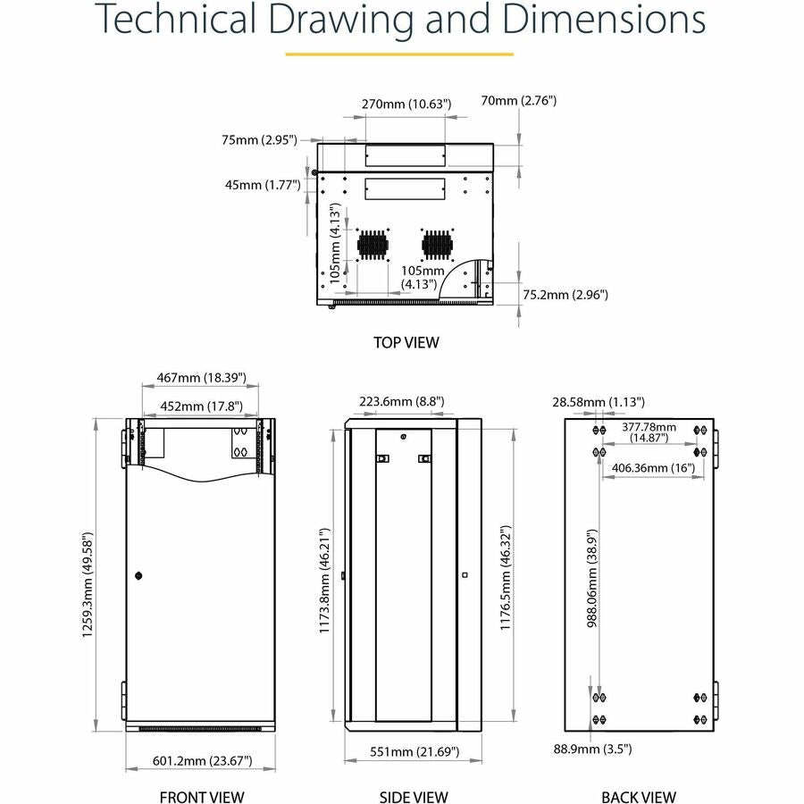 StarTech.com Armoire réseau murale 26U 19" - 16" de profondeur, verrouillable, pour rack de données informatiques flexible, boîtier de commutation ventilé avec étagère RK2620WALHM