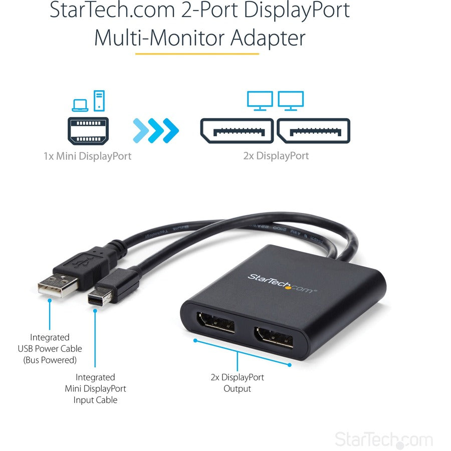 Adaptateur multi-écrans StarTech.com à 2 ports, Mini DisplayPort vers hub DP MST, double 4K 30 Hz, répartiteur vidéo pour mode bureau étendu, Windows MSTMDP122DP