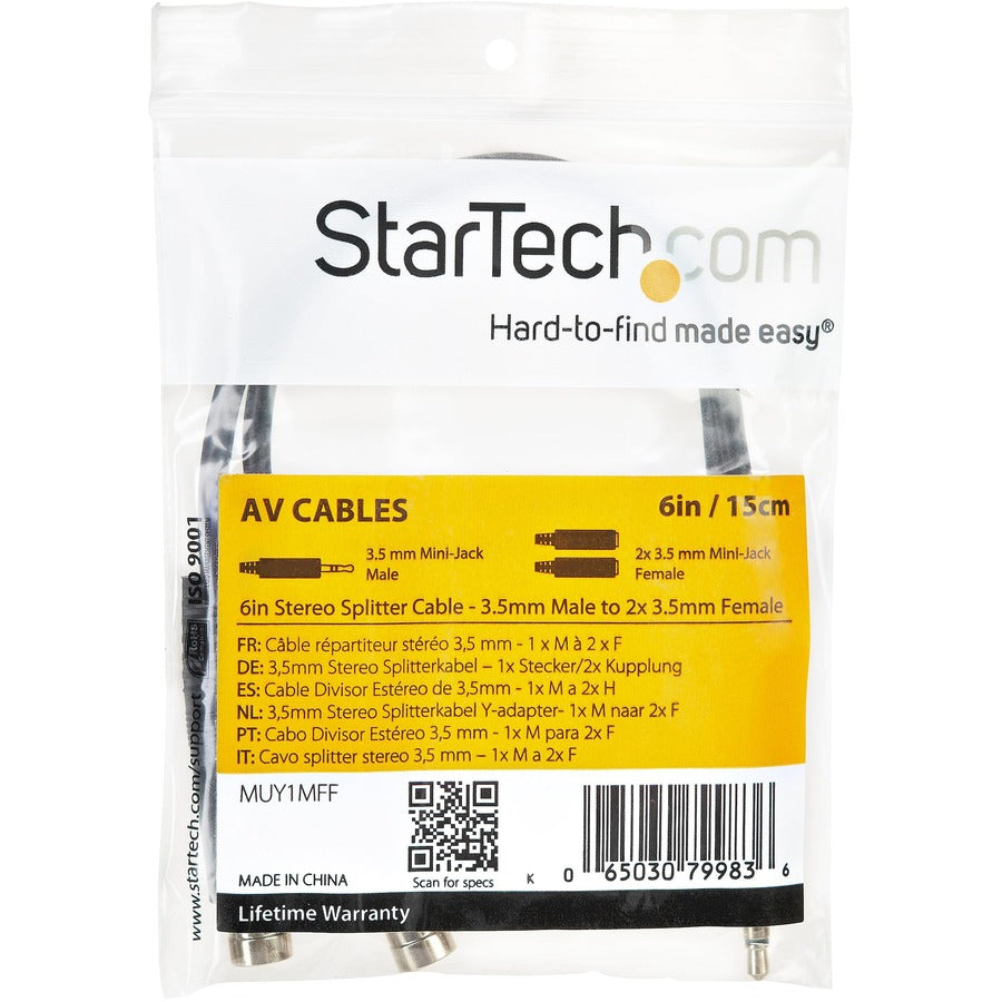 StarTech.com Stereo Splitter Cable - Phono Stereo 3.5mm (M) - Phono 2x Stereo (F) - 6in MUY1MFF