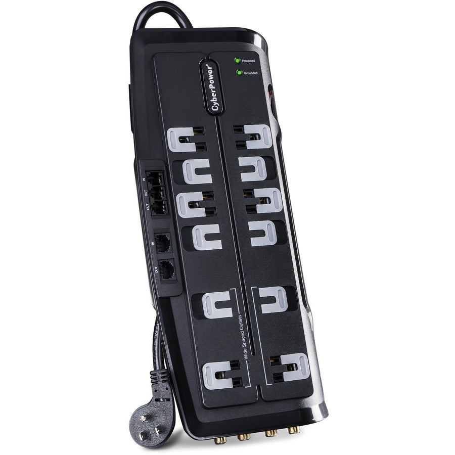 Parasurtenseur CyberPower CSHT1208TNC2 pour cinéma maison 12 prises, protection NET et AV - Boîtes marron unies CSHT1208TNC2