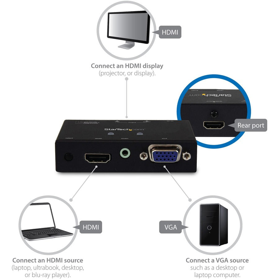 StarTech.com Convertisseur HDMI + VGA vers HDMI 2x1 avec commutation automatique et prioritaire - 1080p VS221VGA2HD