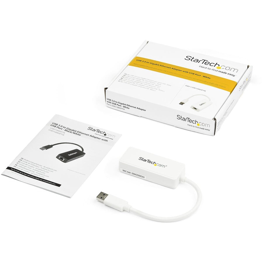 Adaptateur réseau USB 3.0 vers Gigabit Ethernet StarTech.com avec port USB - Blanc USB31000SPTW