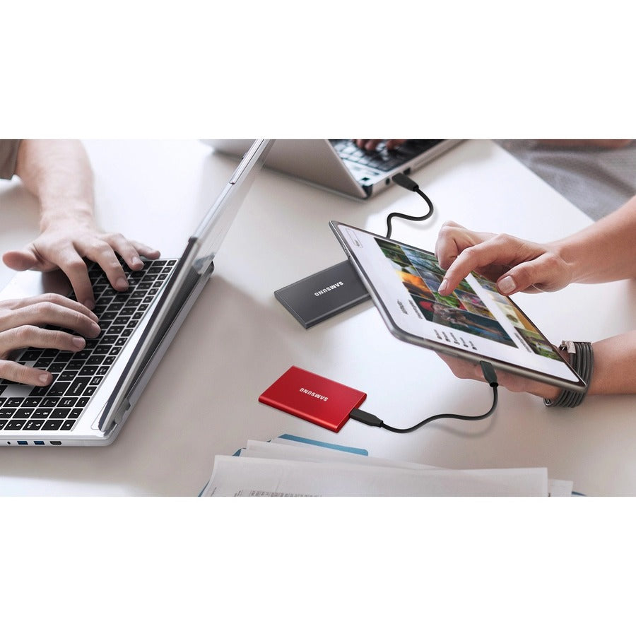 Disque SSD portable Samsung T7 MU-PC500T/AM 500 Go - Externe - PCI Express NVMe - Gris Titane MU-PC500T/AM