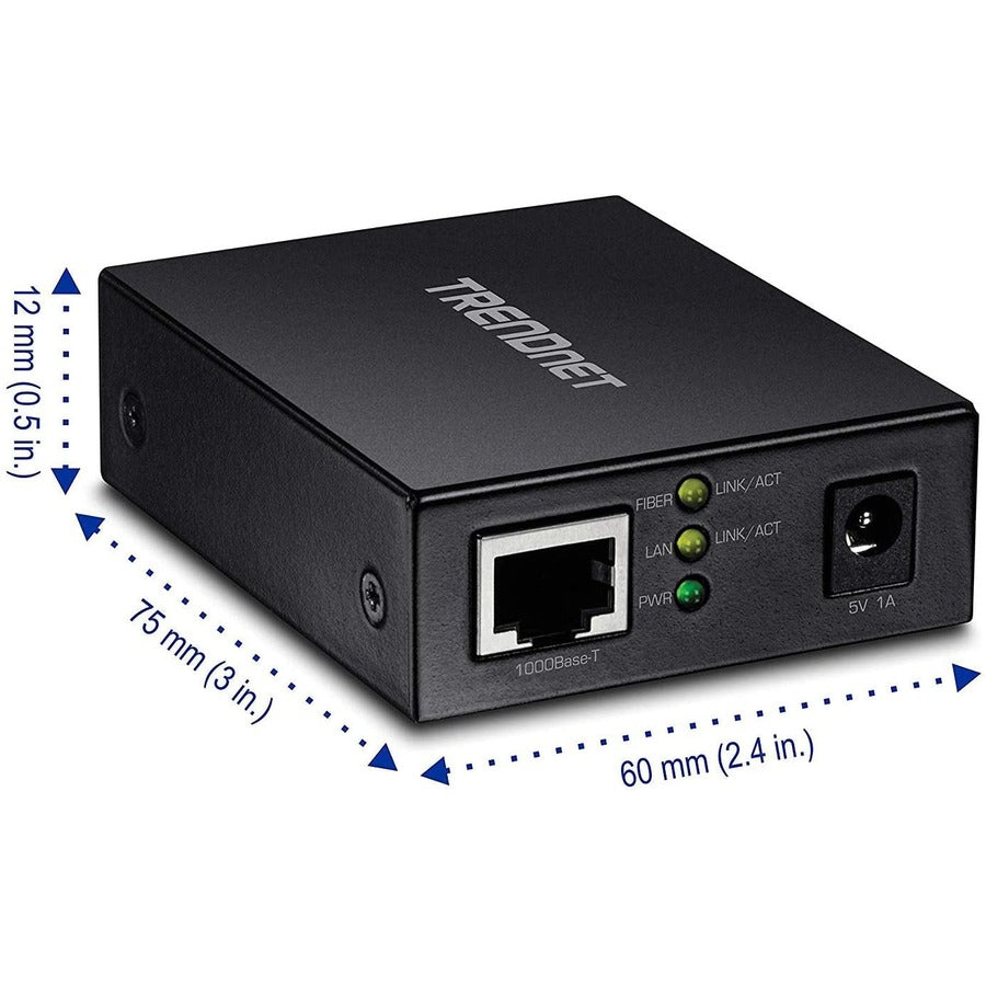 Convertisseur de média fibre 1000BASE-T vers SFP TRENDnet ; Convertisseur de média Gigabit Ethernet vers SFP ; Capacité de commutation 4 Gbit/s ; TFC-GSFP TFC-GSFP