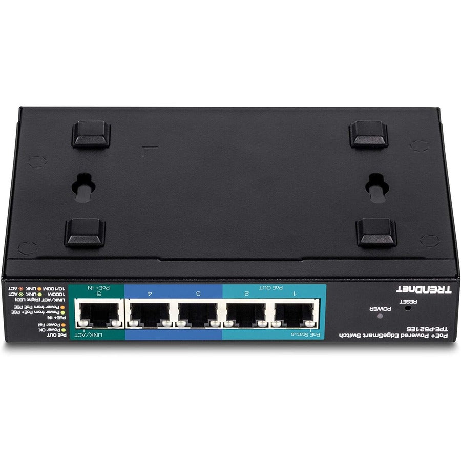 TRENDnet Switch EdgeSmart 5 ports Gigabit PoE+ avec pass through PoE, budget PoE 18 W, capacité de commutation 10 Gbit/s, switch administrable, montage mural, protection à vie, noir, TPE-P521ES TPE-P521ES