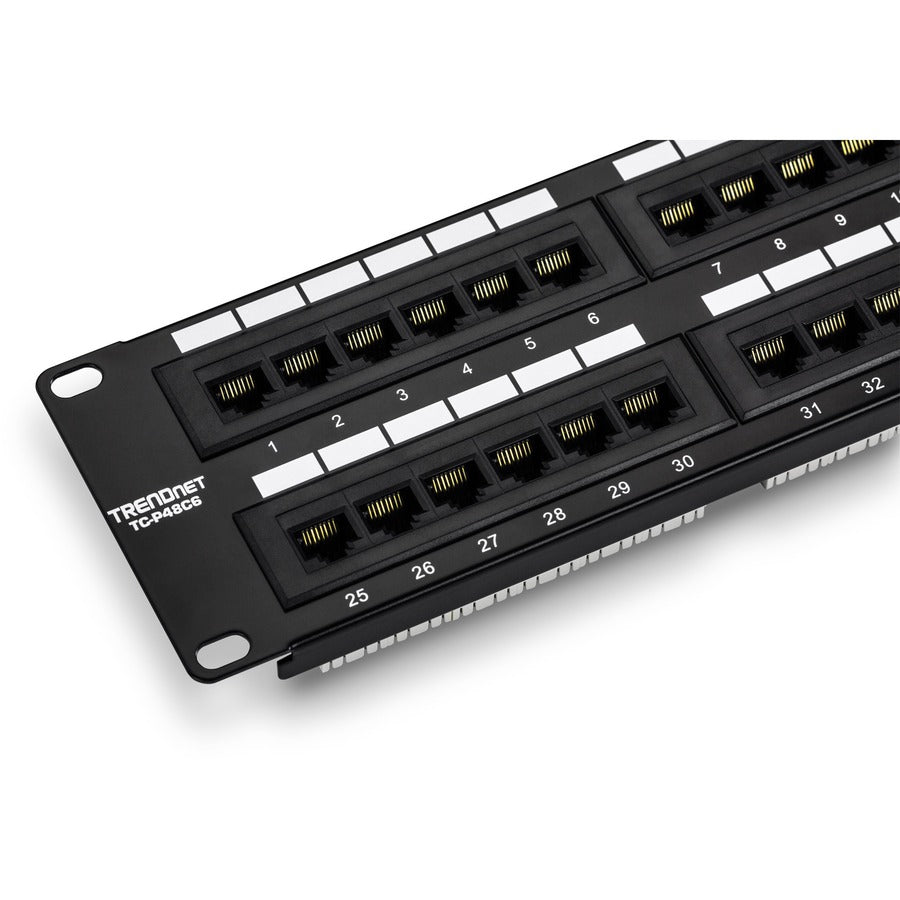 Panneau de brassage non blindé TRENDnet Cat6 48 ports, montage mural ou en rack, compatible avec le câblage Cat3, 4, 5, 5e, 6, pour applications Ethernet, Fast Ethernet, Gigabit, noir, TC-P48C6 TC-P48C6