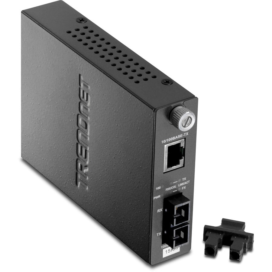 Convertisseur de média fibre optique monomode 100Base-TX vers 100Base-FX de TRENDnet (15 km/9,3 miles) ; TFC-110S15 ; Auto-négociation ; Auto-MDIX ; Mode duplex intégral ; Convertisseur fibre vers Ethernet ; Protection à vie TFC-110S15